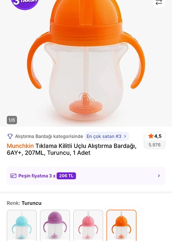 Munchkin Turuncu Alıştırma Bardağı 207ML