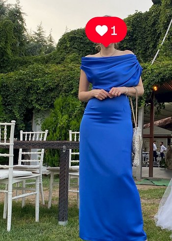 V Yaka Lacivert Midi Abiye Elbise - Görsel 4