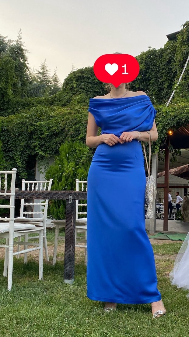 V Yaka Lacivert Midi Abiye Elbise - Görsel 4