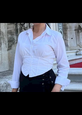 Diğer Düğmeli Beyaz Keten Mini Gömlek