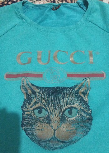 Turkuaz Parlak Baskılı Kedi Tişörtü - Görsel 2