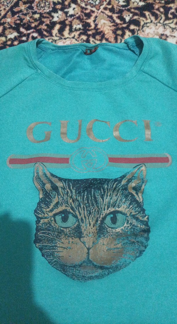 Turkuaz Parlak Baskılı Kedi Tişörtü - Görsel 2