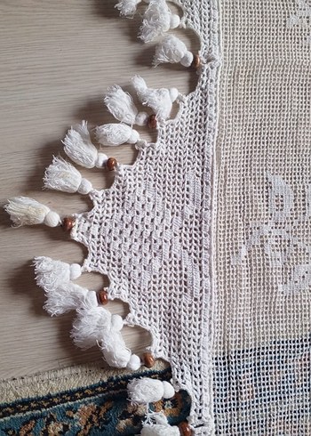 Bohem Beyaz İşlemeli Gri Püsküllü Tül Perde - Görsel 4