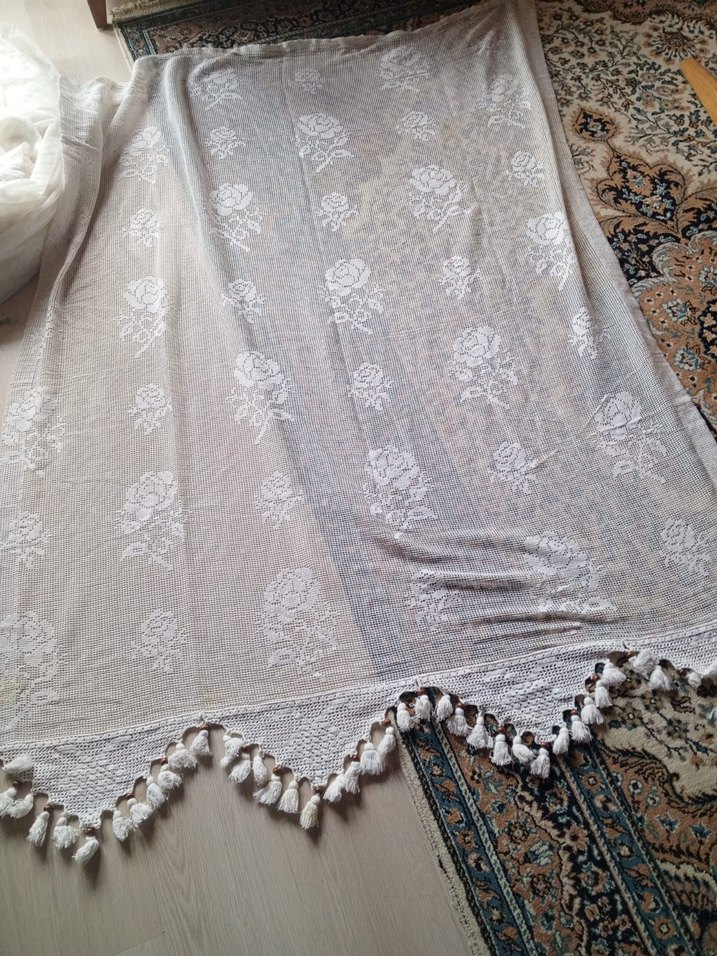 Bohem Beyaz İşlemeli Gri Püsküllü Tül Perde - Görsel 3