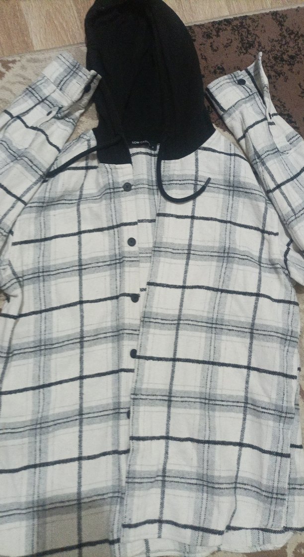 Gri Kareli Kapüşonlu Uzun Kollu Gömlek - Görsel 2