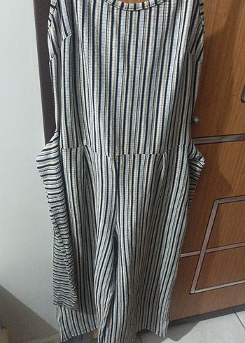 Gri Çizgili Askılı Uzun Tulum - Görsel 3