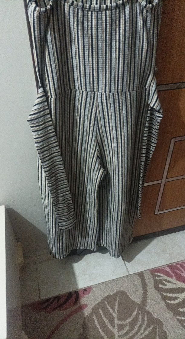 Gri Çizgili Askılı Uzun Tulum - Görsel 2