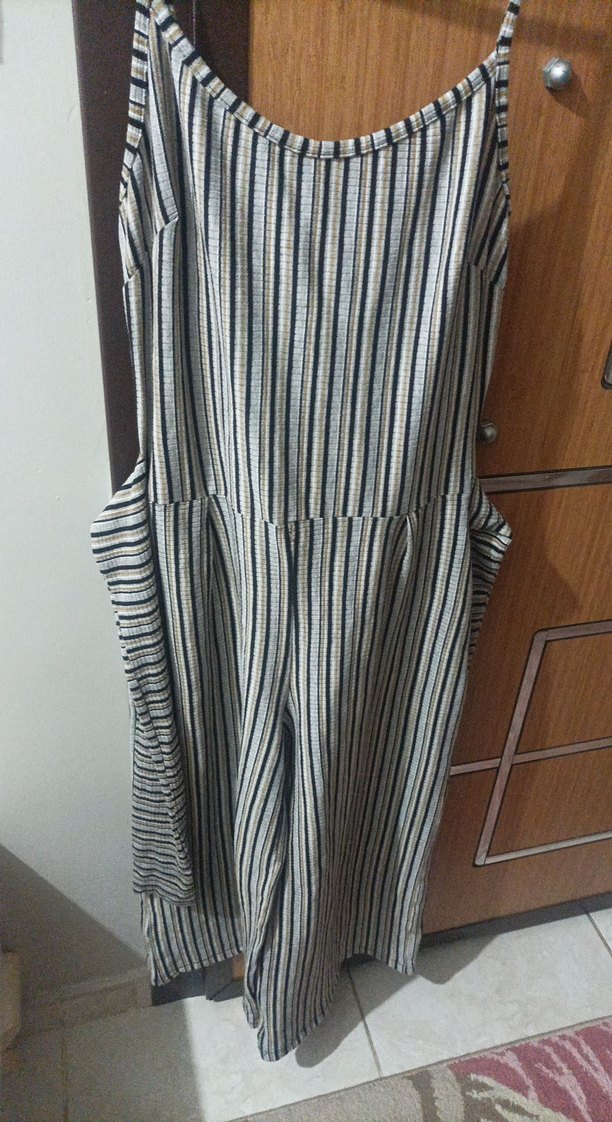 Gri Çizgili Askılı Uzun Tulum - Görsel 3