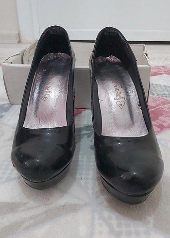 40 Beden Kadın Siyah Rugan Platform Topuklu Stiletto