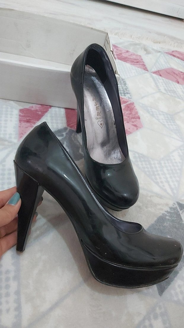 Kadın Siyah Rugan Platform Topuklu Stiletto - Görsel 2