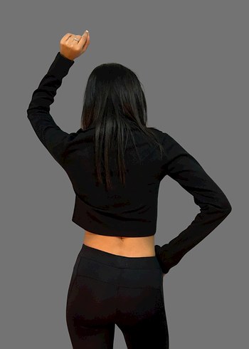 Siyah Fermuarlı Mini Kadın Ceket - Görsel 4