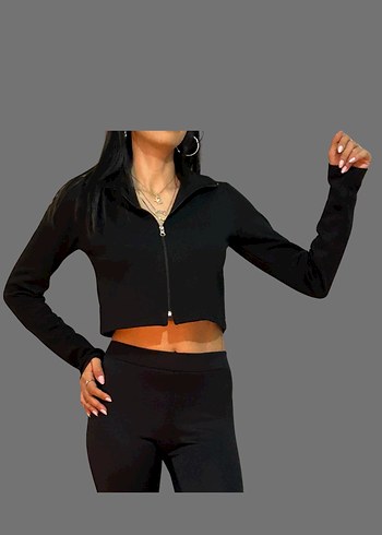 Siyah Fermuarlı Mini Kadın Ceket - Görsel 3