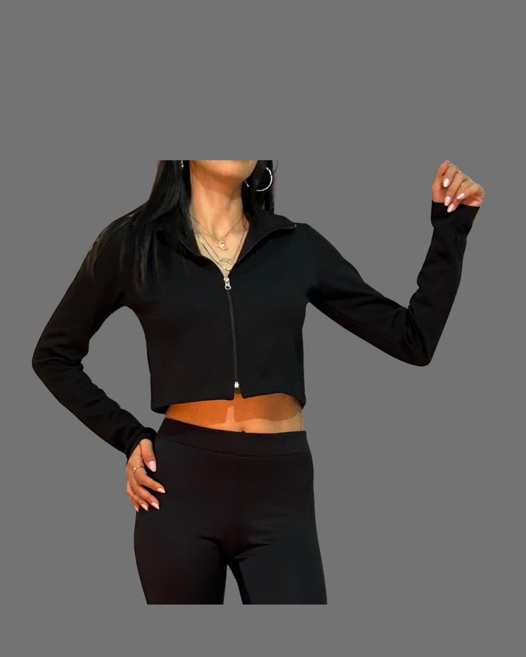 Siyah Fermuarlı Mini Kadın Ceket - Görsel 3