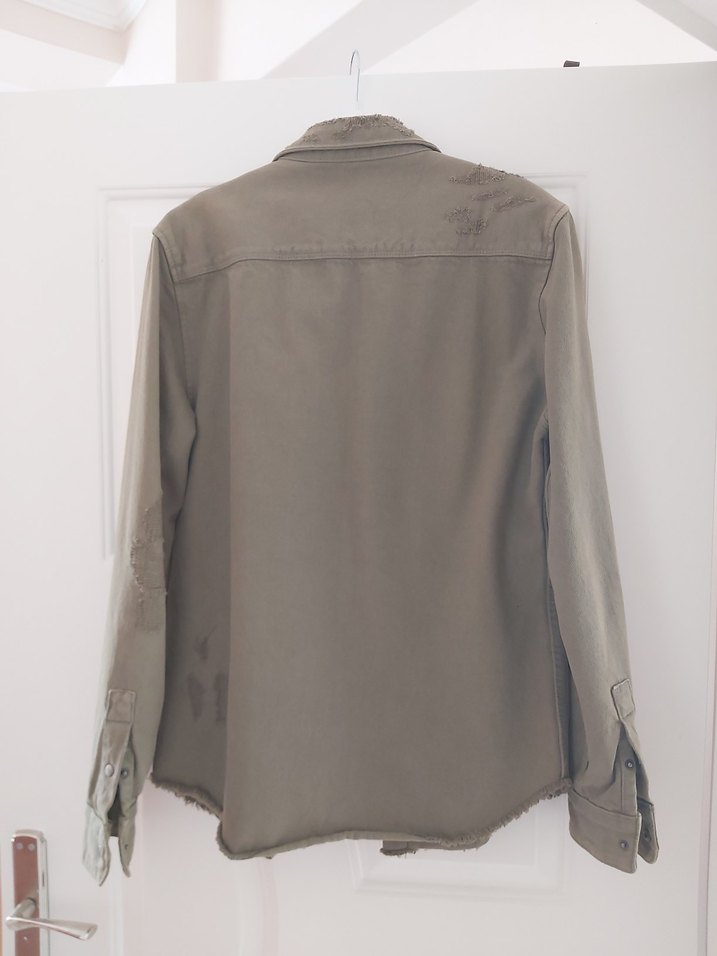 Kadın Bej Düğmeli Keten Gömlek - Görsel 3