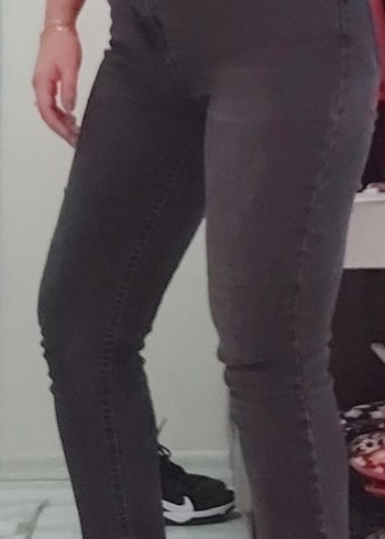 Düğmeli Fit Siyah Denim Kadın Pantolon - Görsel 2