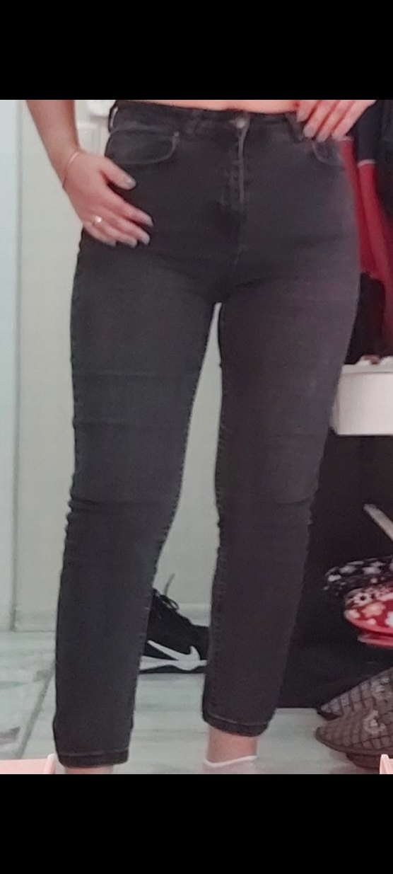 Düğmeli Fit Siyah Denim Kadın Pantolon - Görsel 3