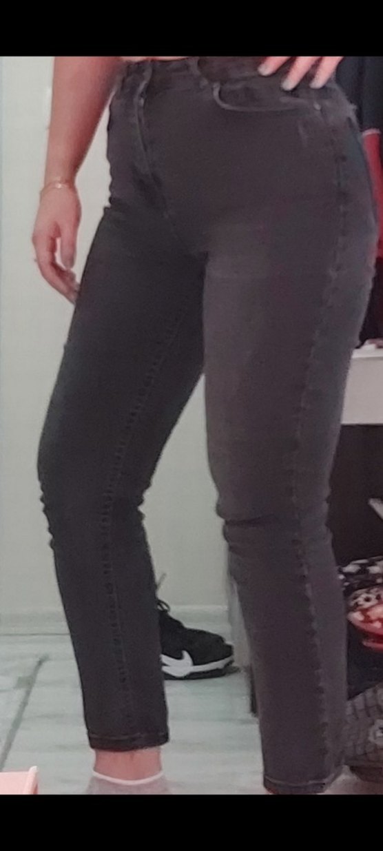 Düğmeli Fit Siyah Denim Kadın Pantolon - Görsel 2