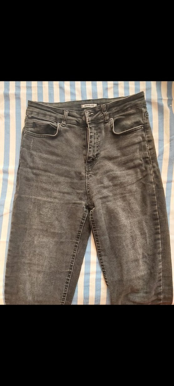 Düğmeli Fit Siyah Denim Kadın Pantolon - Görsel 5