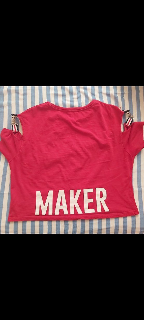 Kısa Kollu, Baskılı, Tokalı Kırmızı Kadın Tişört - Görsel 4