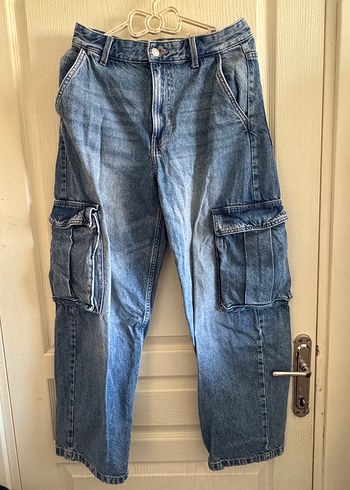 Kadın Mavi Denim Bol Kesim Baggy Pantalon Bershka 36 beden - Görsel 4