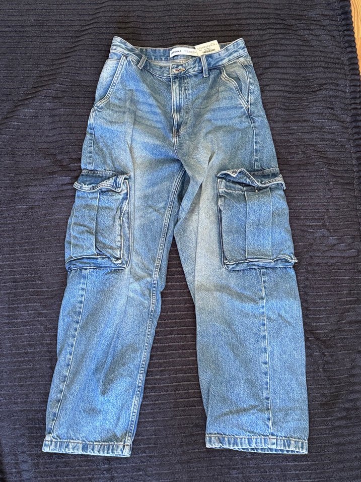 Kadın Mavi Denim Bol Kesim Baggy Pantalon Bershka 36 beden - Görsel 2