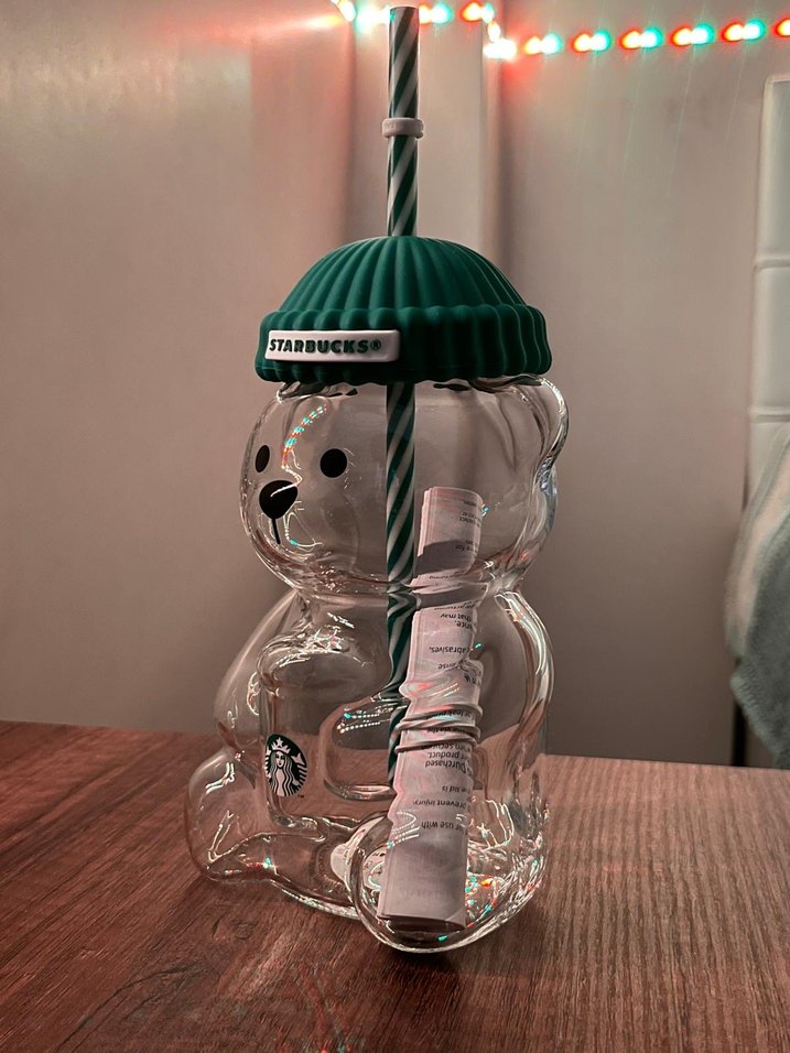 Orjinal Starbucks Bearista Cam Bardak Pipetli - Görsel 3