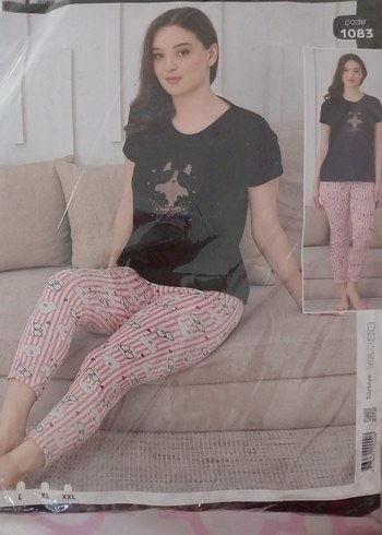 xl Beden Siyah V Yaka Kısa Kollu Kadın Pijama Takımı