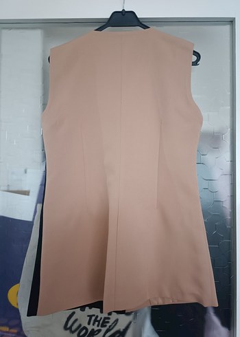 Kadın Bej-Siyah Düğmeli Midi Yelek - Görsel 2