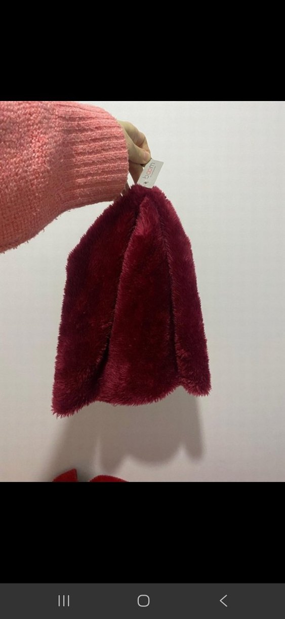 Bordo Kadın Kürklü Bere - Görsel 2