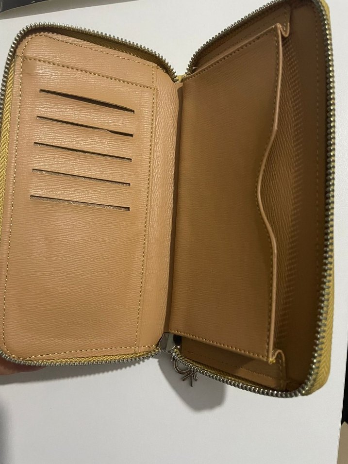 Sarı Deri Fermuarlı Kadın Cüzdanı - Görsel 2