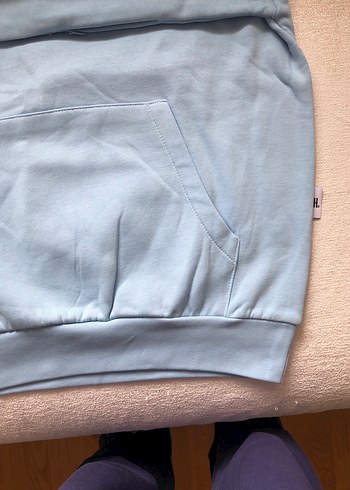 XS beden Mavi Kapüşonlu Kadın Sweatshirt - Görsel 6