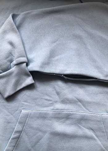 XS beden Mavi Kapüşonlu Kadın Sweatshirt - Görsel 5