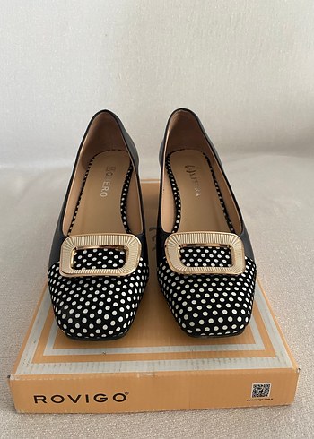 Siyah Puantiyeli Tokalı Kadın Topuklu Ayakkabı - Görsel 2