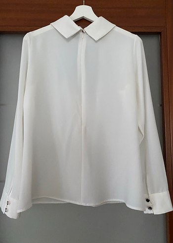 Beyaz Kadın Gömlek, Düğmeli, Uzun Kollu - Görsel 2