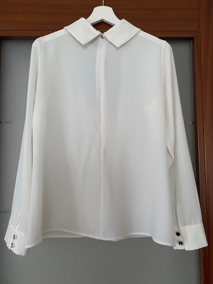 Beyaz Kadın Gömlek, Düğmeli, Uzun Kollu - Görsel 2