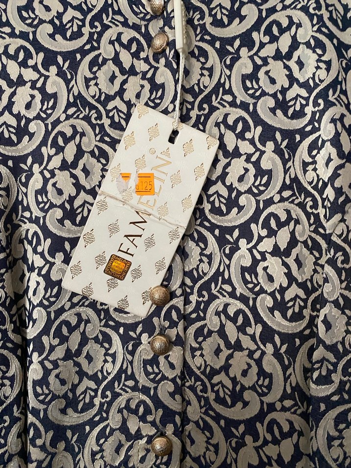 Desenli Drapeli Lacivert Uzun Abiye Elbise - Görsel 2