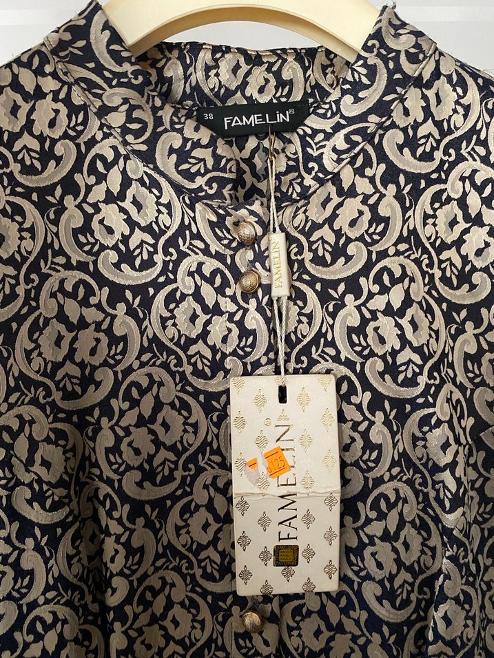 Desenli Drapeli Lacivert Uzun Abiye Elbise - Görsel 4