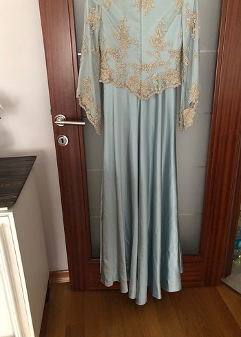 Yeşil Kollu uzun Abiye Elbise 38 beden - Görsel 5