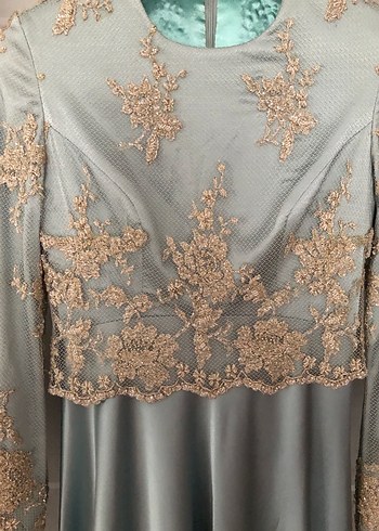 Yeşil Kollu uzun Abiye Elbise 38 beden - Görsel 2