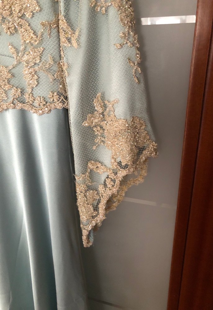 Yeşil Kollu uzun Abiye Elbise 38 beden - Görsel 3