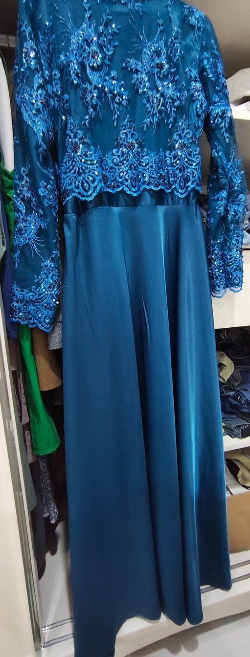 Mavi İşlemeli ve Payetli Uzun Abiye - Görsel 4