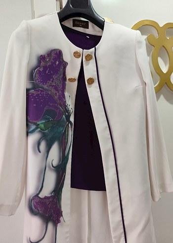 Mor Uzun Kadın Takım Elbise üçlü takım - Görsel 2