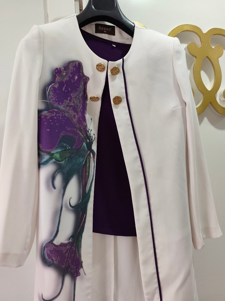 Mor Uzun Kadın Takım Elbise üçlü takım - Görsel 2