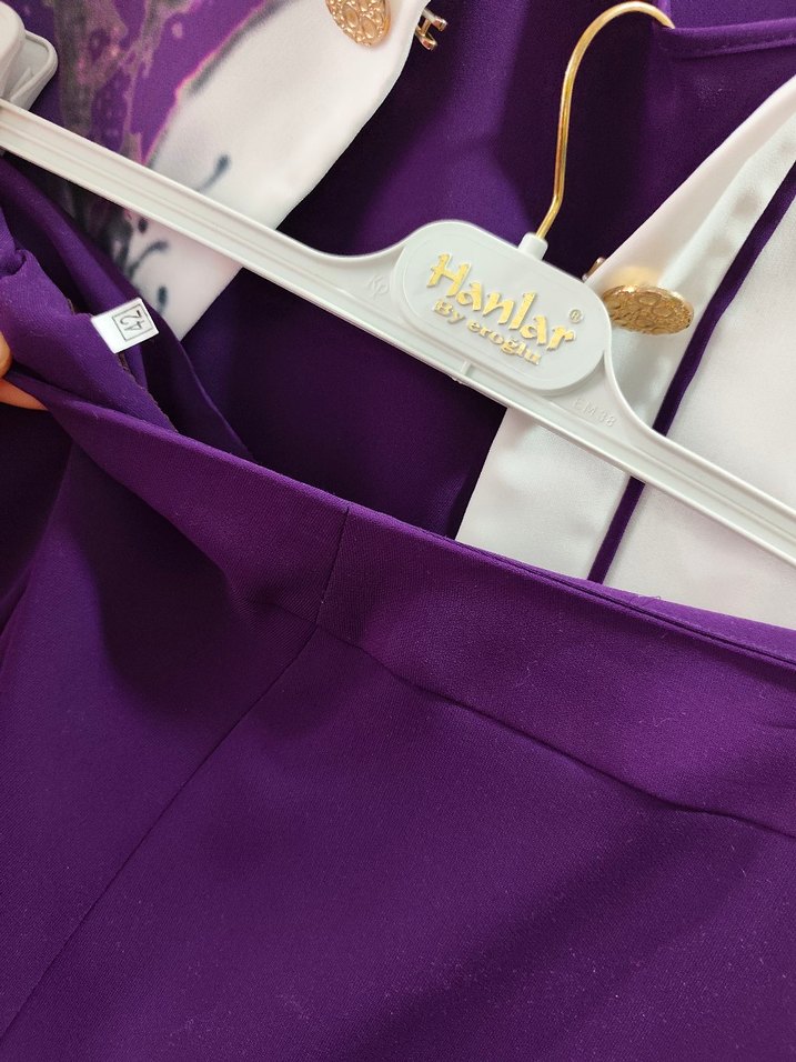 Mor Uzun Kadın Takım Elbise üçlü takım - Görsel 4