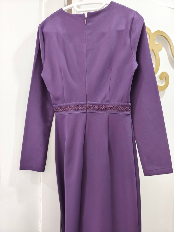 Diger Mor Uzun Kollu Drapeli Elbise - Görsel 4