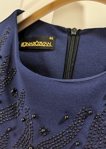 Nakışlı Payet Detaylı Lacivert abiye elbise - Görsel 2