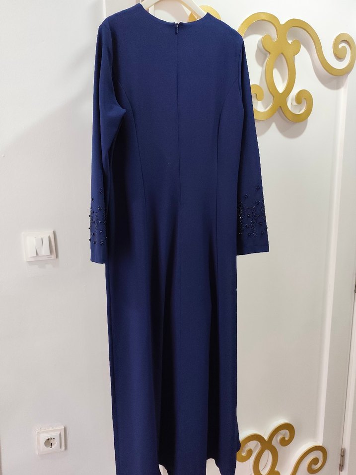 Nakışlı Payet Detaylı Lacivert abiye elbise - Görsel 4
