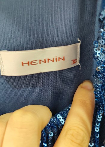 Mavi Drapeli Uzun Kollu İşlemeli Abiye - Görsel 11