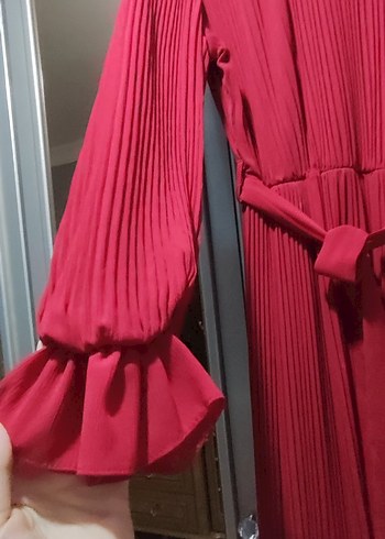 Diger Bordo Piliseli Uzun Elbise - Görsel 4