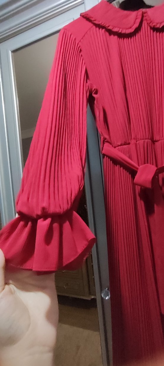 Diger Bordo Piliseli Uzun Elbise - Görsel 4